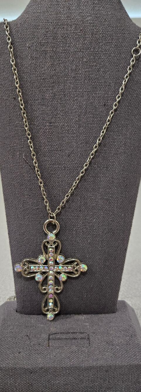 Silver Rhinestone Cross Pendant Infinity Necklace